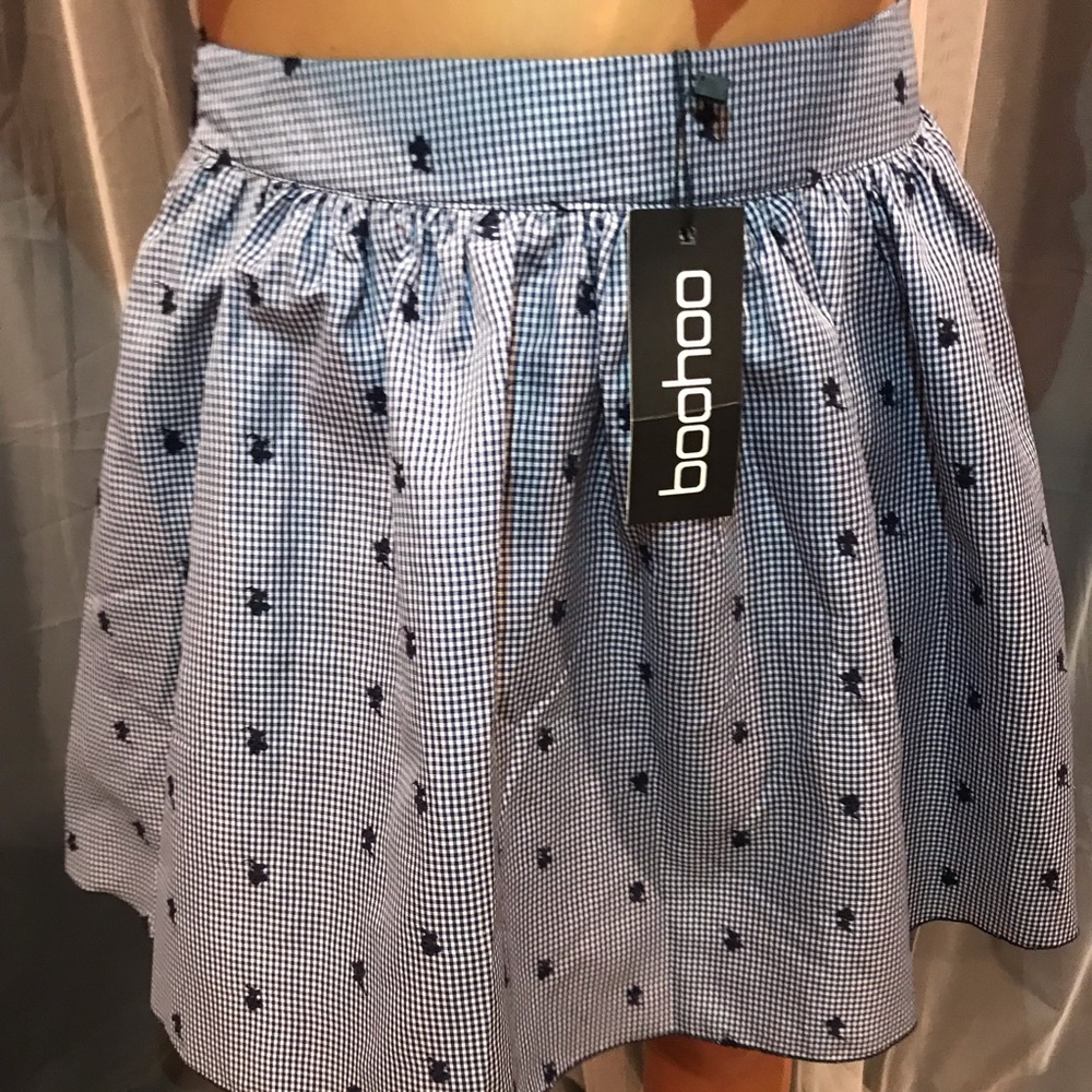 Blue embroidered skater skirt